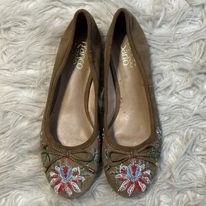 Franco Sarto Roland Ballet Flats Brown‎ Suede Floral Embroidered Boho Slip On 7